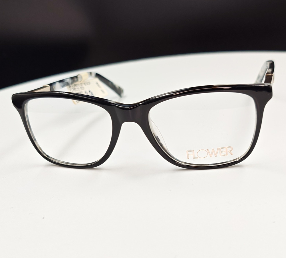 FLOWER FLR8013 001 Black Full Rim Plastic Rectangle Eyeglass Frames 53-17-140
